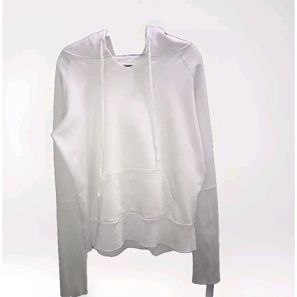 Nili Lotan Janie Sweatshirt Medium Grey Hood Sweater Ribbed Sleeve Tiny Distress